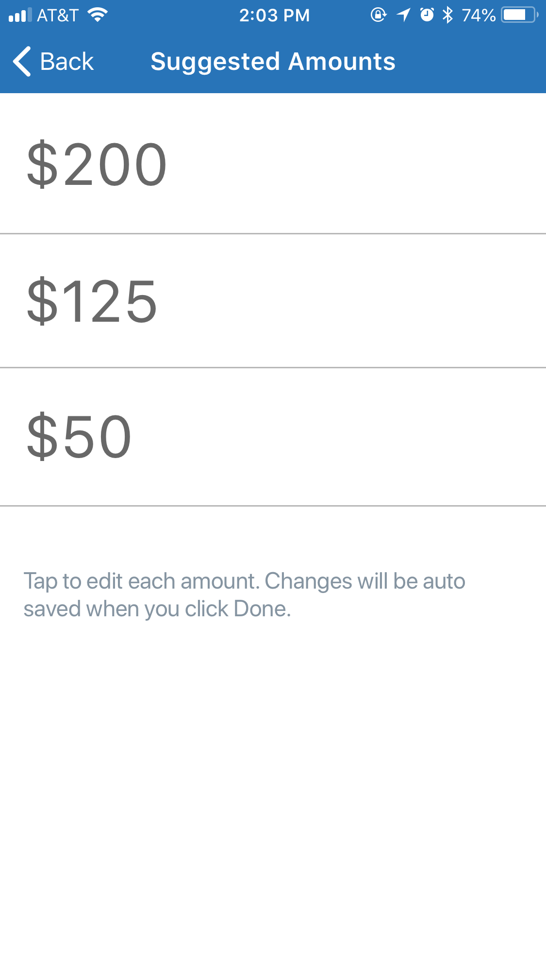 Apple Change Suggested Amounts