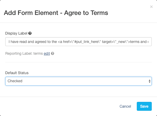 Agree to Terms Element