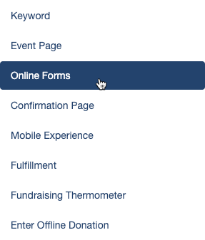 Online Form Category selected