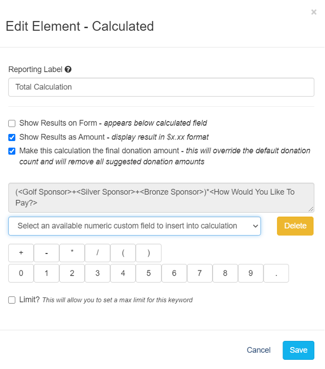 Edit Element Calculated Filled