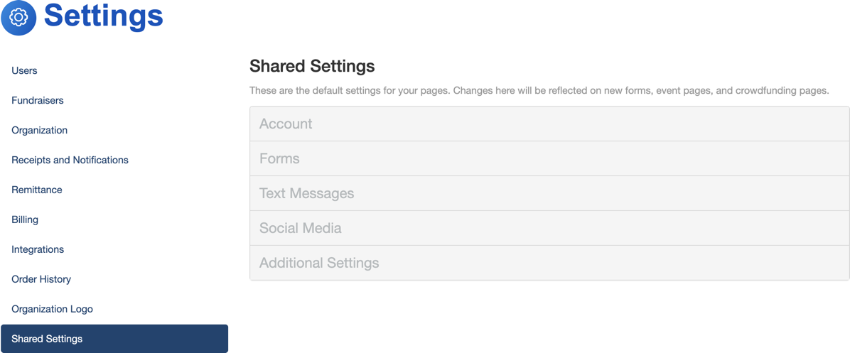 Shared Settings Sections