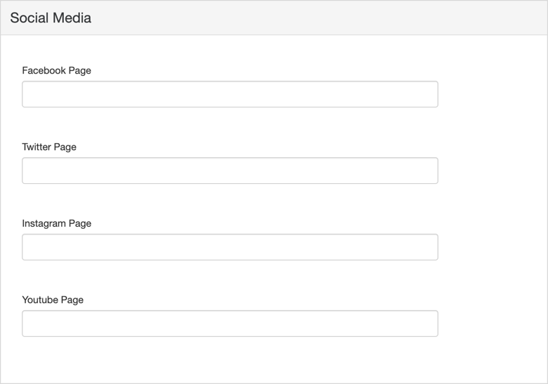 Shared Settings Social Media Section